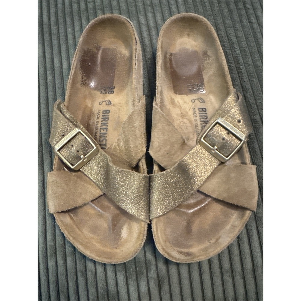 Birkenstock Sienna Sandals Golden Metallic Brown 39 Big Buckle US 8 8.5 - Picture 5 of 8